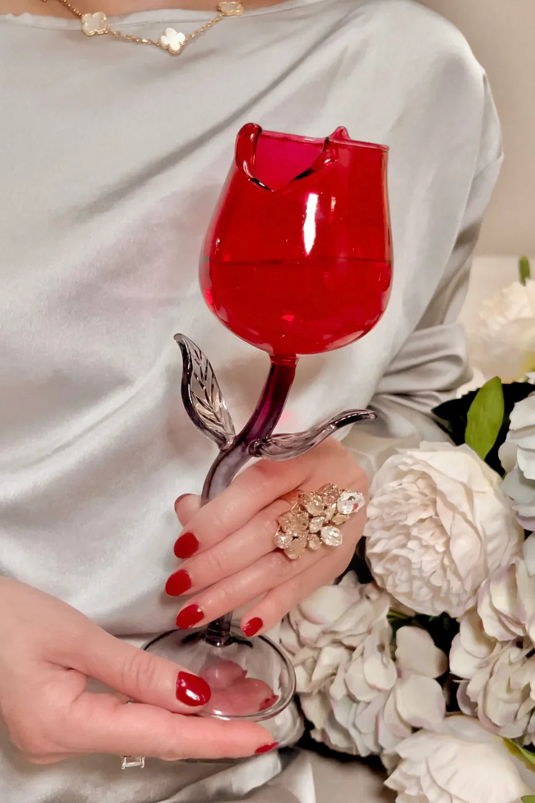 Red Rose Wine Glass