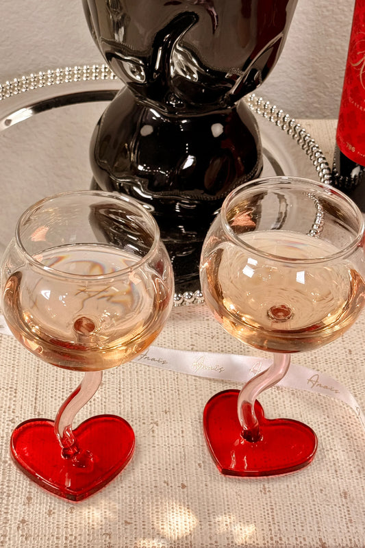 Red Heart Flute Wine Glass