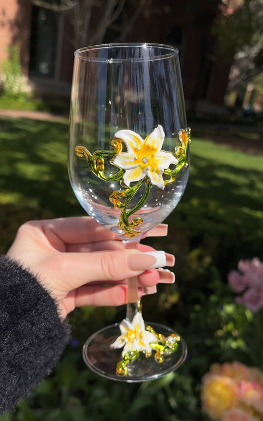Floral Garden Wine Glass