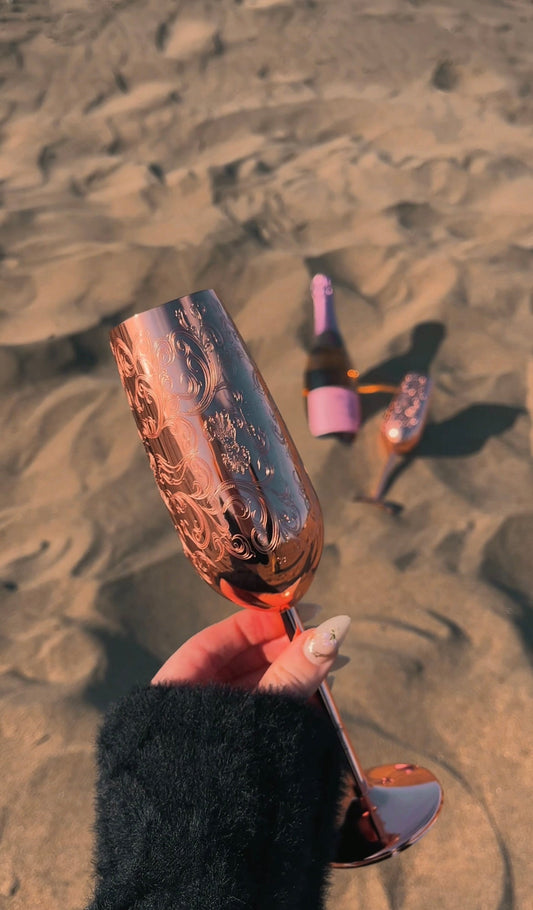 Etched Copper Champagne Flute