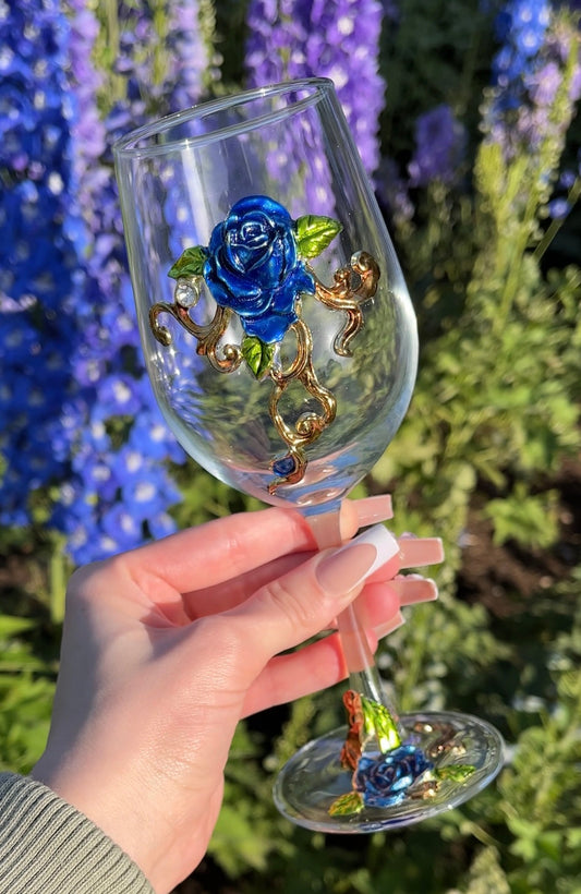Blue Flower Wine Glass