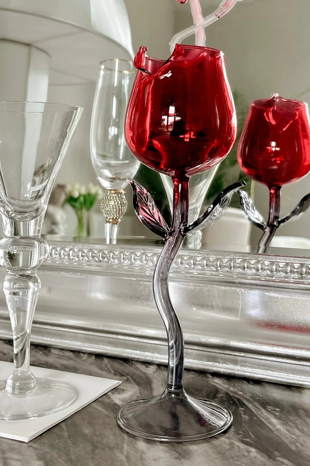 Red Rose Wine Glass