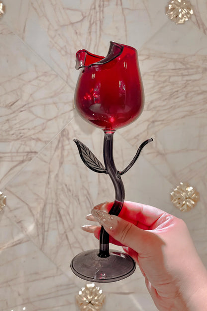 Red Rose Wine Glass