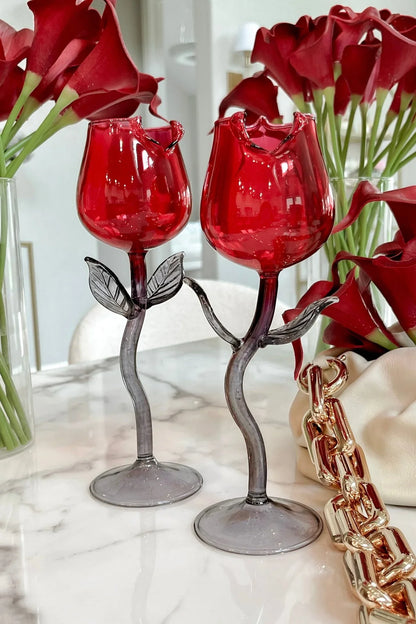 Red Rose Wine Glass