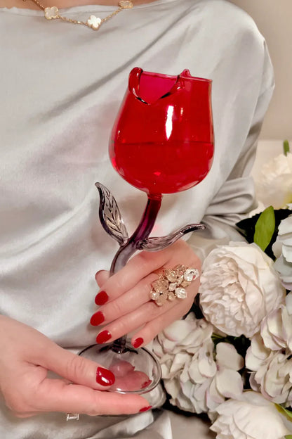 Red Rose Wine Glass