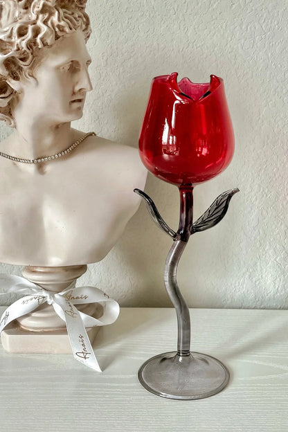 Red Rose Wine Glass