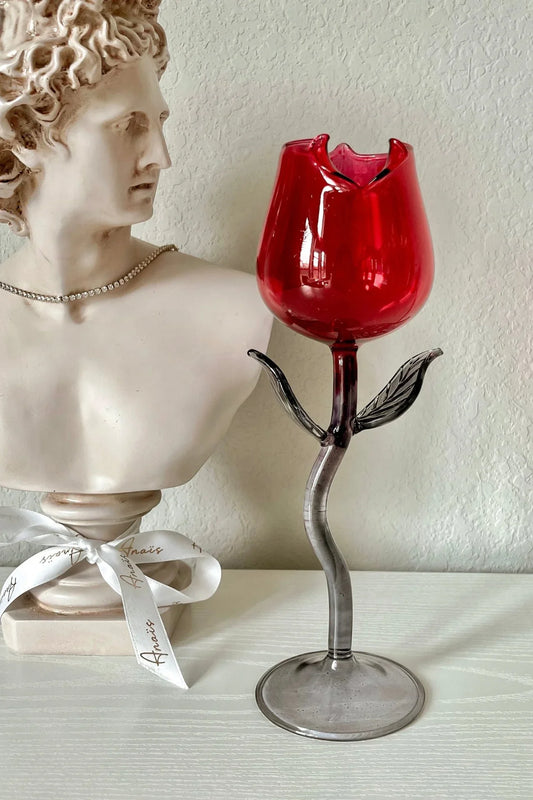 Red Rose Wine Glass