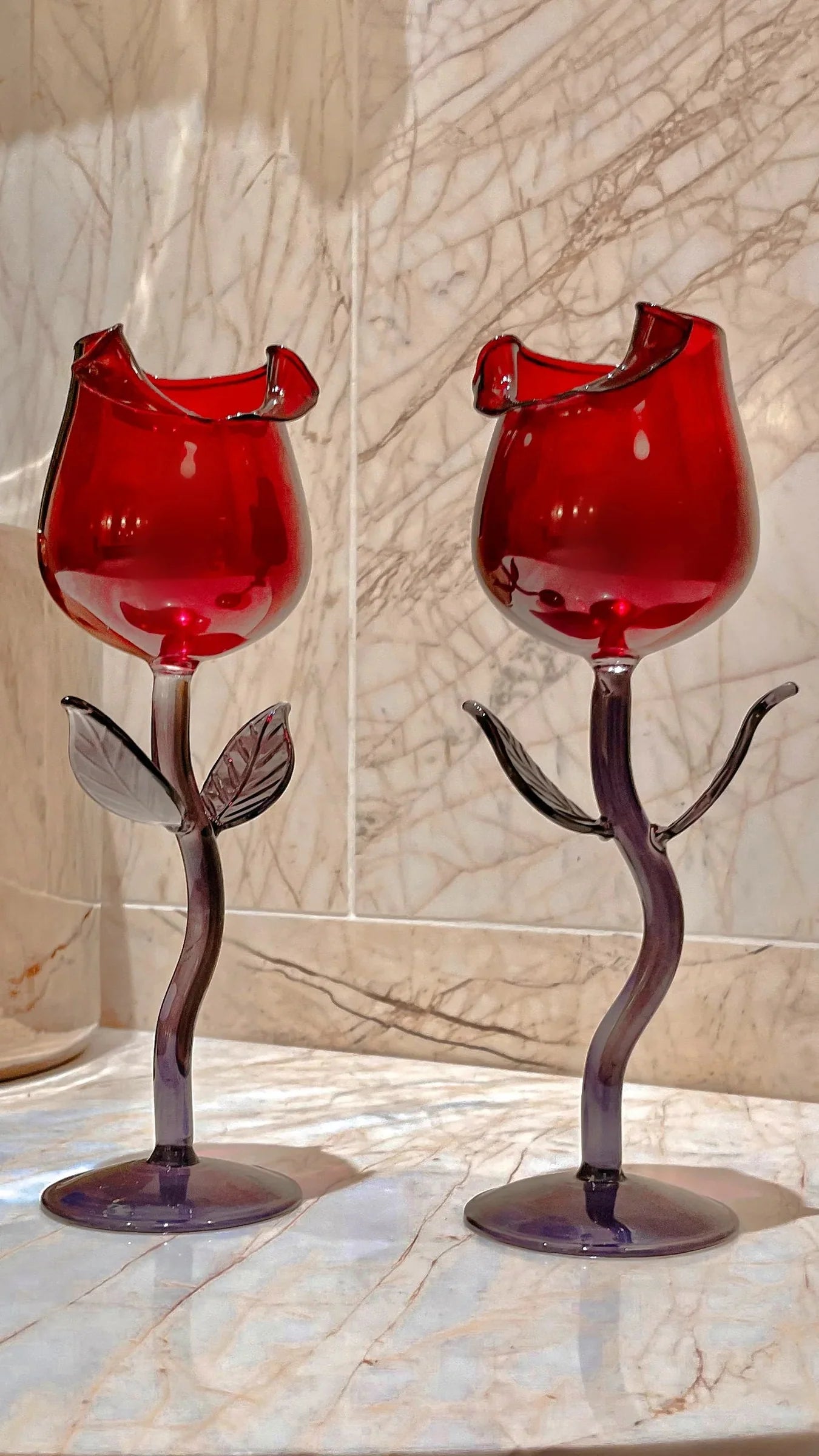Red Rose Wine Glass