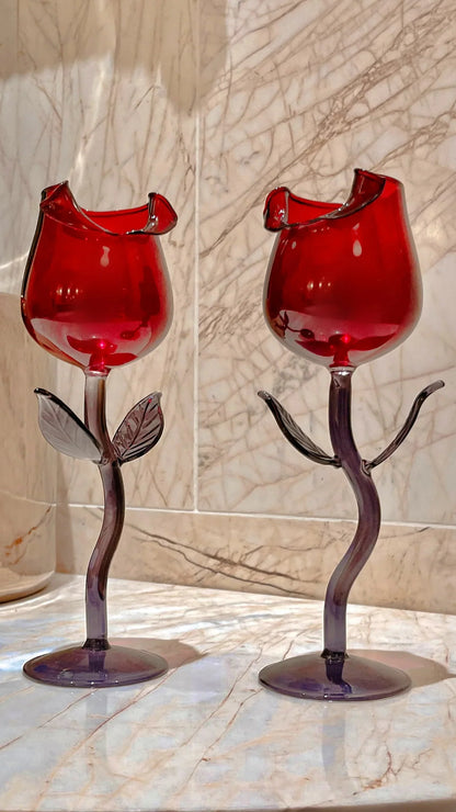 Red Rose Wine Glass
